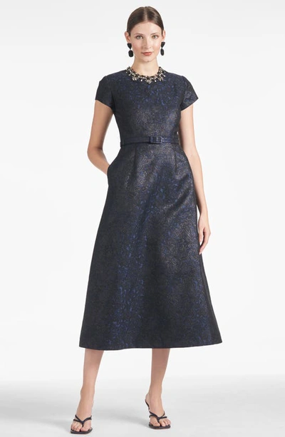 Shop Sachin & Babi Fallon Embellished Metallic Jacquard A-line Midi Dress In Black And Midnight