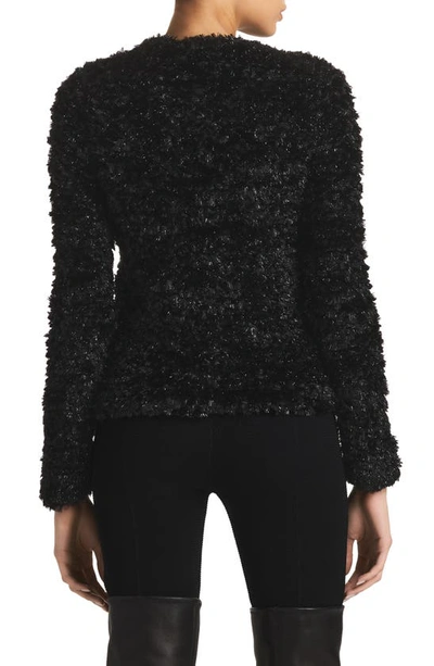 St John Shiny Faux Fur Eyelash Knit Cardigan In Black