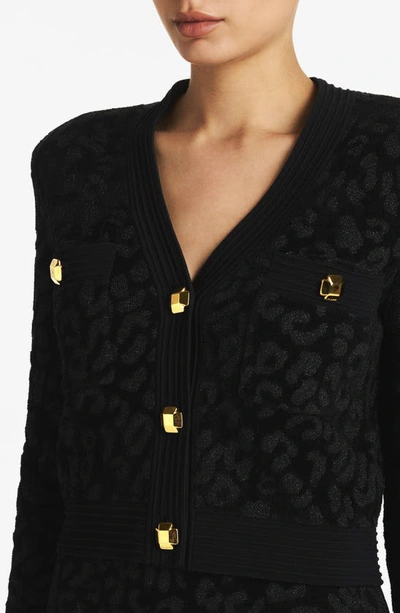 Shop St John Metallic Leopard Jacquard Knit Jacket In Black