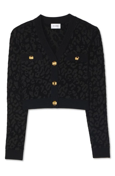 Shop St John Metallic Leopard Jacquard Knit Jacket In Black