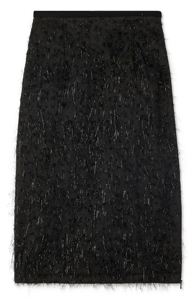 Shop St John Tinsel Taffeta Midi Skirt In Black