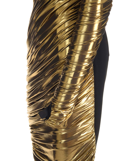 Shop Dolce & Gabbana Laminated Organza Midi Dress In Gold