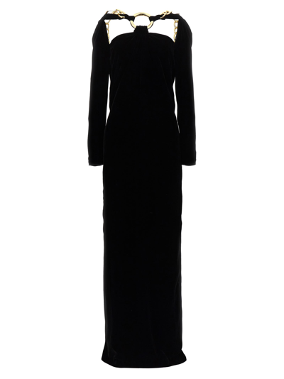 Shop Tom Ford Long Velvet Chain Dress In Black