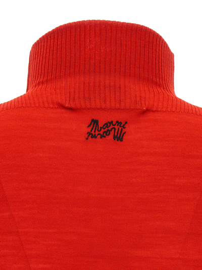 Shop Marni Logo Embroidery Turtleneck Sweater In Red