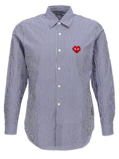 Shop Comme Des Garçons Play Logo Patch Striped Shirt In Blue
