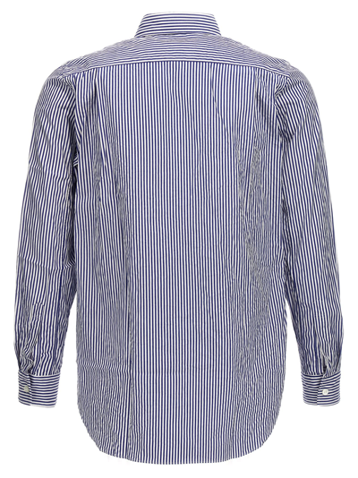 Shop Comme Des Garçons Play Logo Patch Striped Shirt In Blue