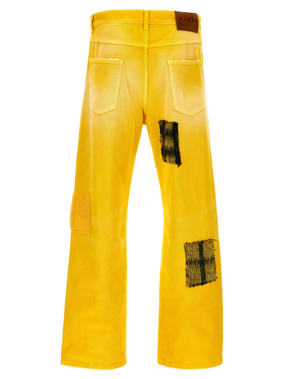 Shop Marni Patch Jeans In Yellow