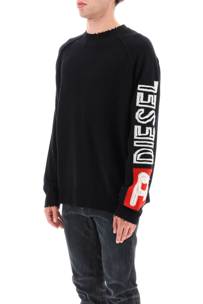 Shop Diesel Wool Sweater With Logo In Deep Black (black)