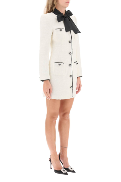 Shop Self-portrait Boucle Tweed Mini Dress In Cream (white)