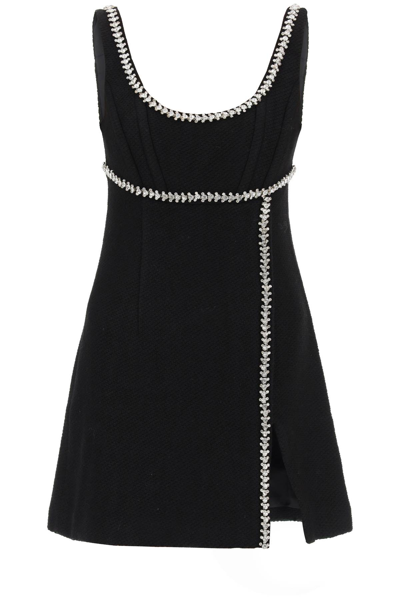 Shop Self-portrait Texturized-wool Mini Dress With Crystals In Black (black)