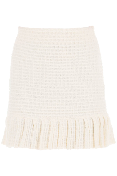 Shop Self-portrait Knitted Mini Skirt In Sequin Knit In Cream (white)