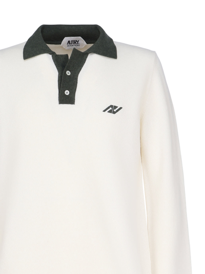 Shop Autry Sporty Knit Polo Shirt In Ivory, Green