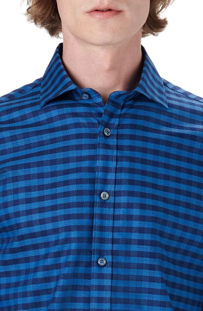 Shop Bugatchi Shaped Fit Check Stretch Cotton Button-up Shirt In Night Blue