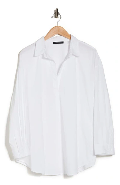 Shop T Tahari Oversize Poplin Tunic Shirt In White