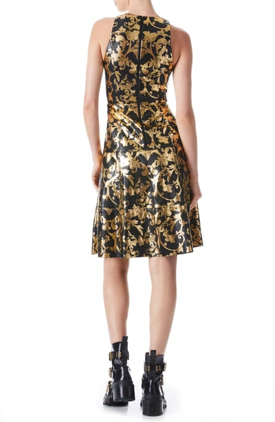 Shop Alice And Olivia Leandra Sleeveless Faux Leather Minidress In Florence Scroll