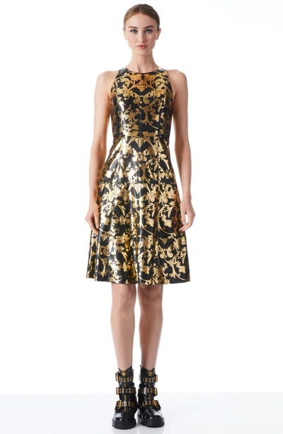 Shop Alice And Olivia Leandra Sleeveless Faux Leather Minidress In Florence Scroll