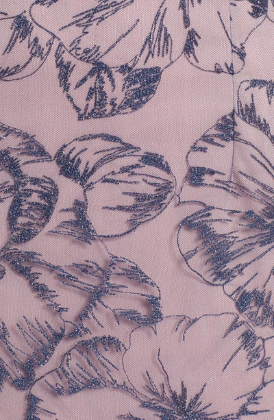 Shop Js Collections Winnie Floral Print Column Gown In Dark Blue/ Blush