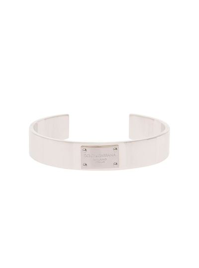 Shop Dolce & Gabbana Logo Engraved Bracelet In Grey