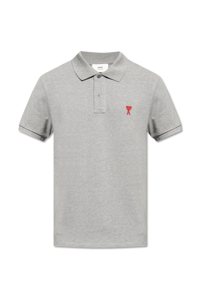 Shop Ami Alexandre Mattiussi Ami Logo Motif Embroidered Polo Shirt In Grey