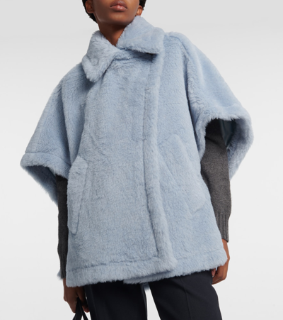 Shop Max Mara Tebe Alpaca, Wool, And Silk Teddy Cape In Blue