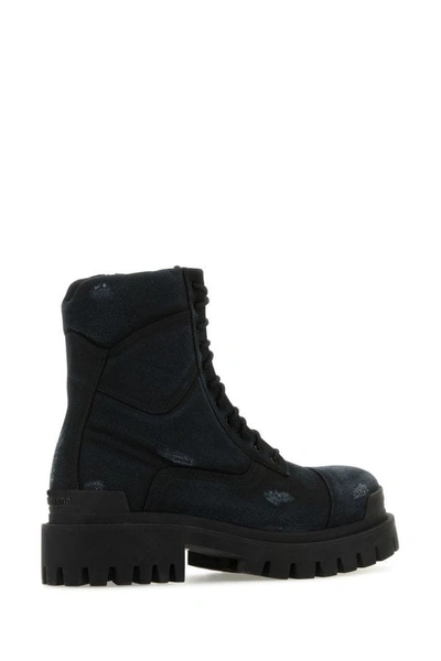 Shop Balenciaga Man Black Canvas Combat Strike Ankle Boots