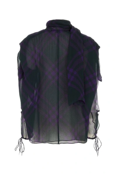 Burberry Check Silk Chiffon Blouse In Multicolor