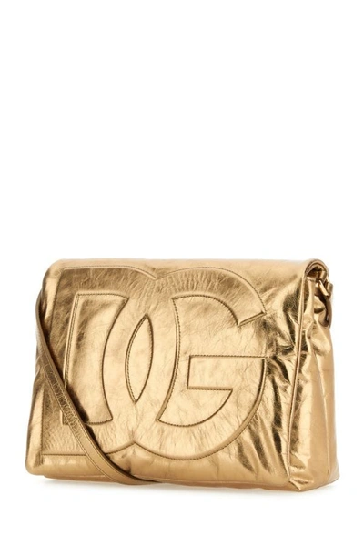 Shop Dolce & Gabbana Woman Gold Leather Dg Logo Bag Soft Clutch