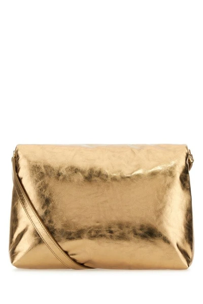Shop Dolce & Gabbana Woman Gold Leather Dg Logo Bag Soft Clutch