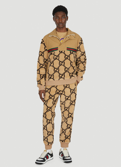 Shop Gucci Men Gg Jacquard Faux Fur Track Pants In Cream