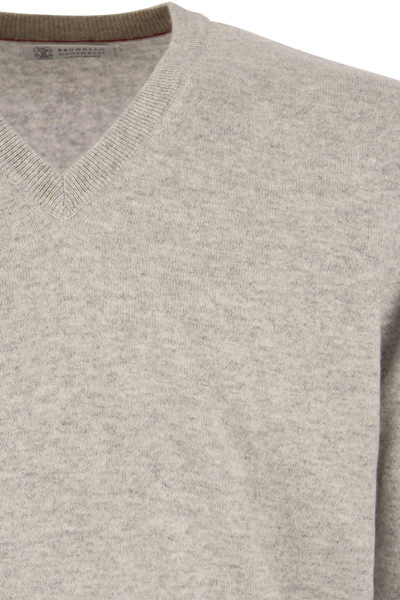 Shop Brunello Cucinelli Cashmere V-neck Sweater In Grey