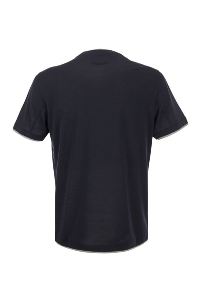 Shop Brunello Cucinelli Silk And Cotton T-shirt In Navy Blue