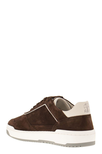 Shop Brunello Cucinelli Suede Leather Sneakers In Brown