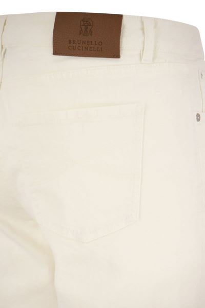 Shop Brunello Cucinelli Traditional Fit Five Pocket Denim Trousers In Snow
