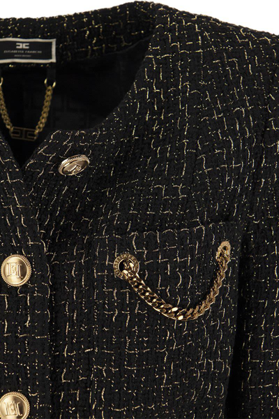 Shop Elisabetta Franchi Short Lurex Tweed Jacket With Chains In Black