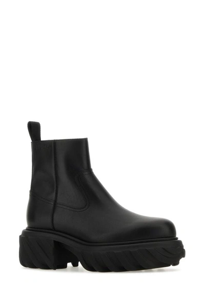 Shop Off-white Off White Man Black Leather Tractor Motor Ankle Boots