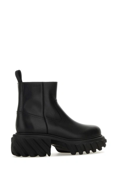 Shop Off-white Off White Man Black Leather Tractor Motor Ankle Boots
