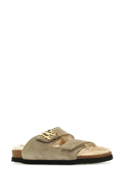 Shop Palm Angels Man Sand Suede Slippers In Brown