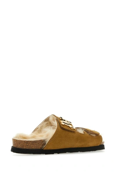Shop Palm Angels Woman Camel Suede Slippers In Brown