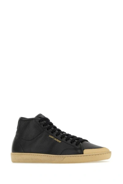 Shop Saint Laurent Man Black Leather Court Classic Sneakers
