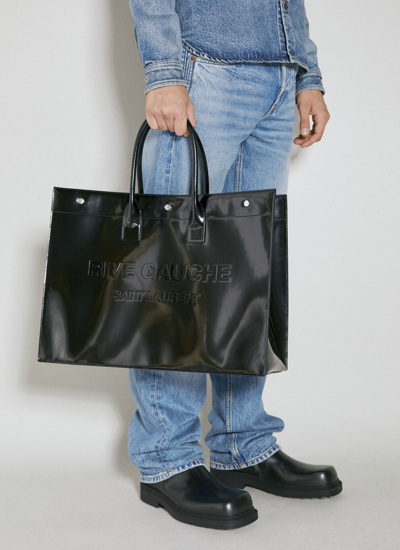 Shop Saint Laurent Men Rive Gauche Large Tote Bag In Black