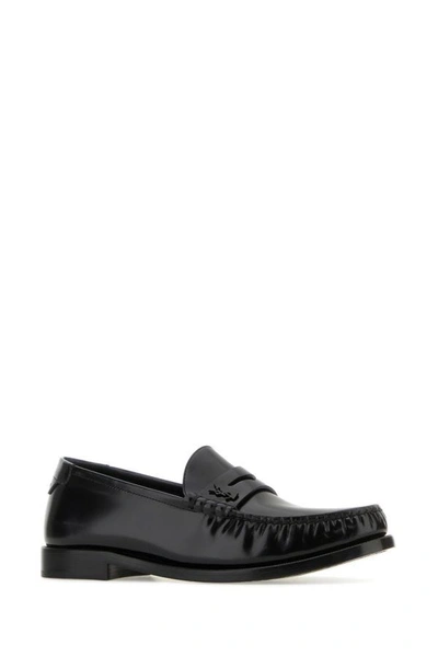 Shop Saint Laurent Woman Black Leather Loafers