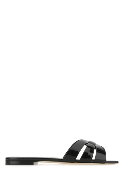 Shop Saint Laurent Woman Black Leather Tribute Slippers