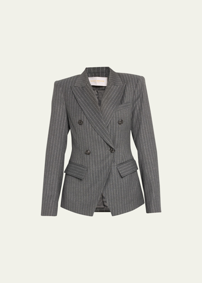Shop Ramy Brook Collins Double-breasted Pinstripe Blazer In Charcoal Lurex Pi