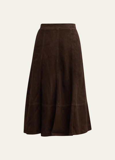 Shop Kobi Halperin Amanda A-line Suede Midi Skirt In Espresso