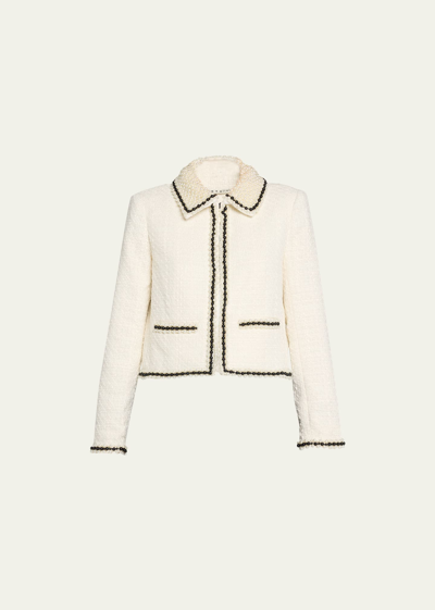 Shop Alice And Olivia Kidman Embellished Tweed Jacket In Off White