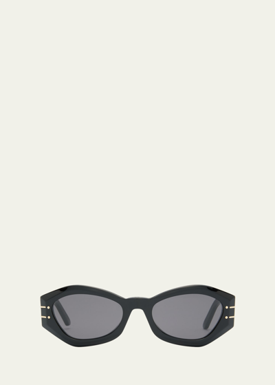 Shop Dior Signature B1u Sunglasses In Shiny Black Smoke