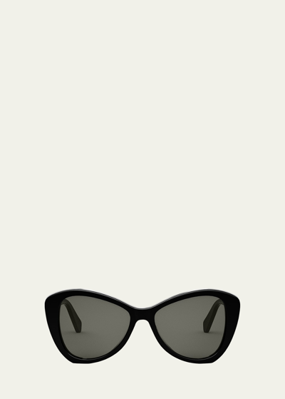 Shop Celine Thin Logo Acetate Butterfly Sunglasses In Sblk/smk