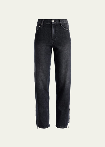 Shop Alice And Olivia Gayle Embellished-side Baggy Jeans In Maya Charcoal Bla