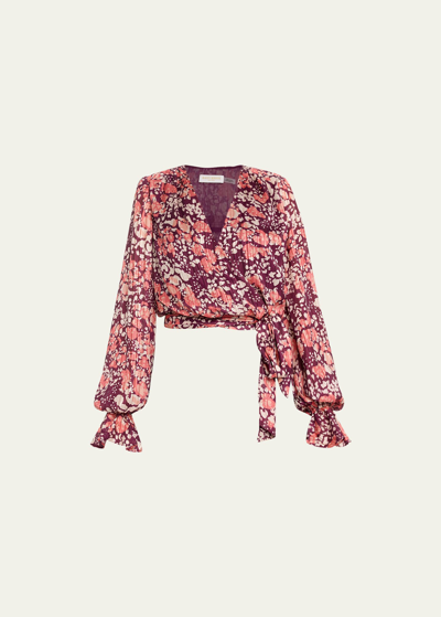 Shop Ramy Brook Melody Floral-print Blouse In Cabernet Combo Ab