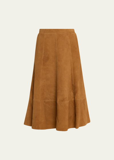 Shop Kobi Halperin Amanda A-line Suede Midi Skirt In Bronze